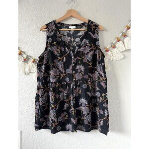 J. Jill Floral Paisley Button Down Sleeveless Rayon Top Boho Peasant Black LP